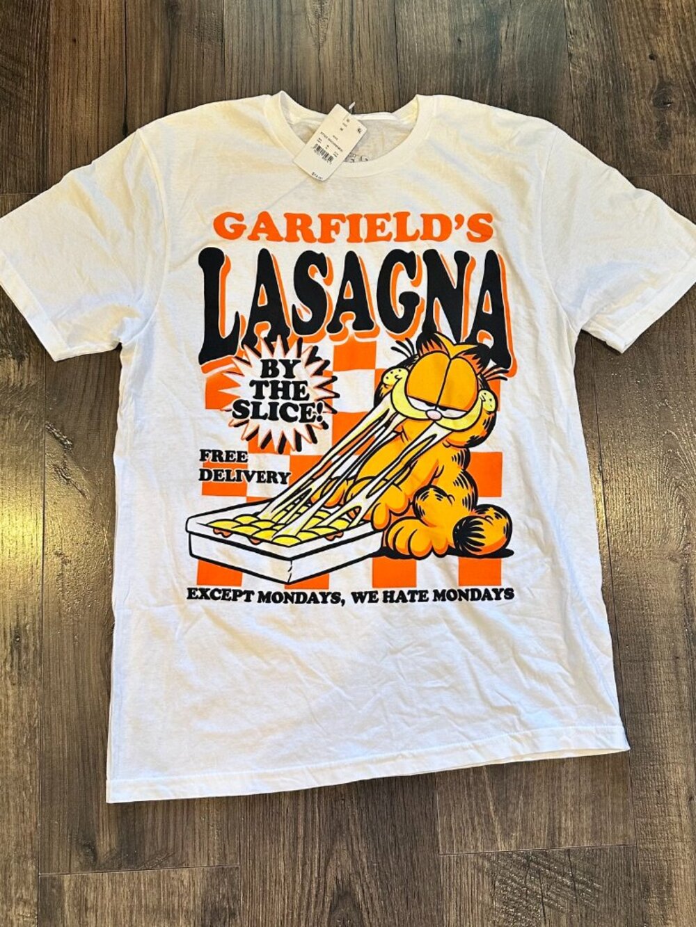 NWT Men's Adult Garfield’s Lasagna White Short Sleeve Graphic T-Shirt, Size: M